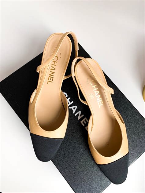 chanel slingbacks blue|Chanel slingback beige and black.